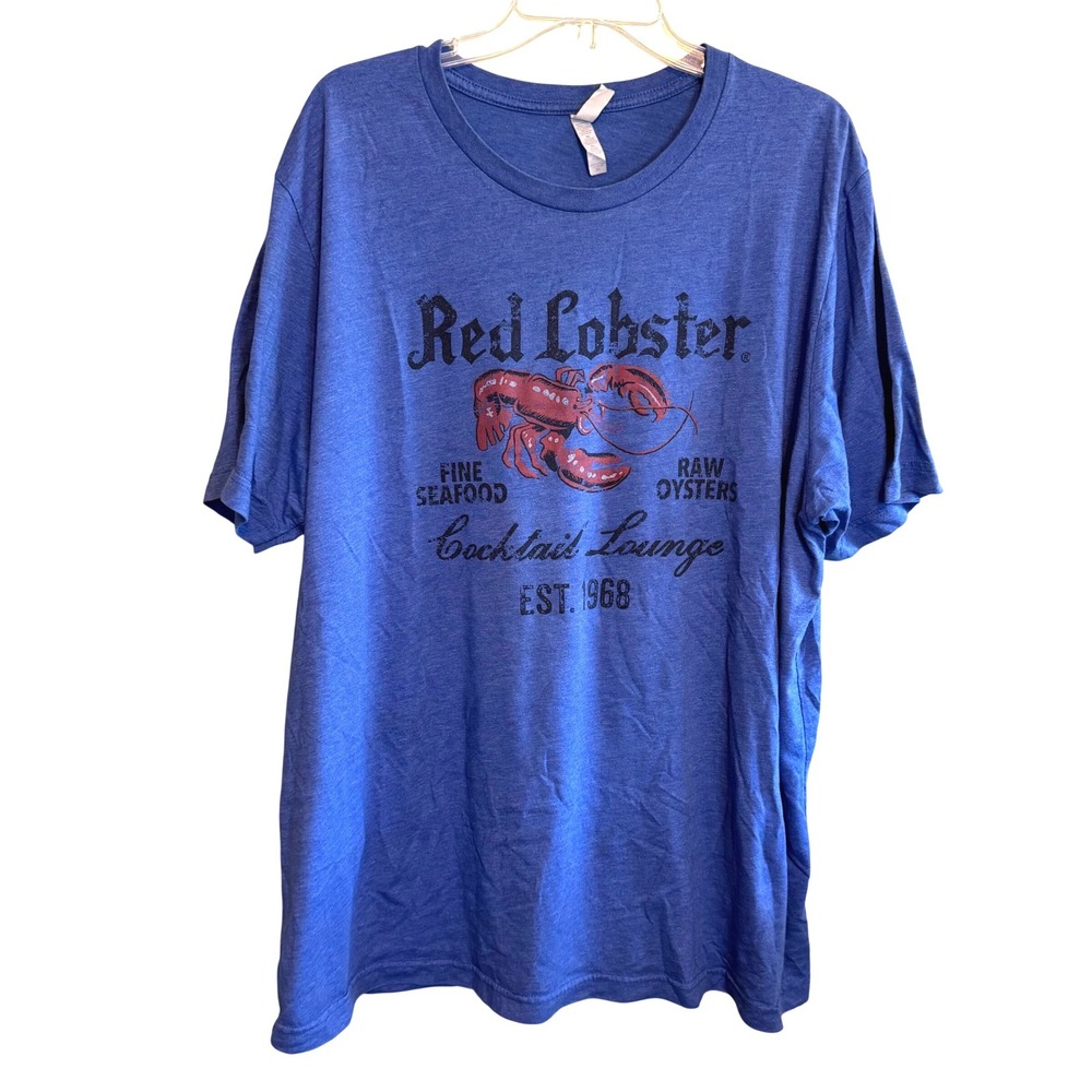 Canvas Mens Red Lobster Cocktail Lounge Seafood Graphic Tee Shirt Blue Size 3XL